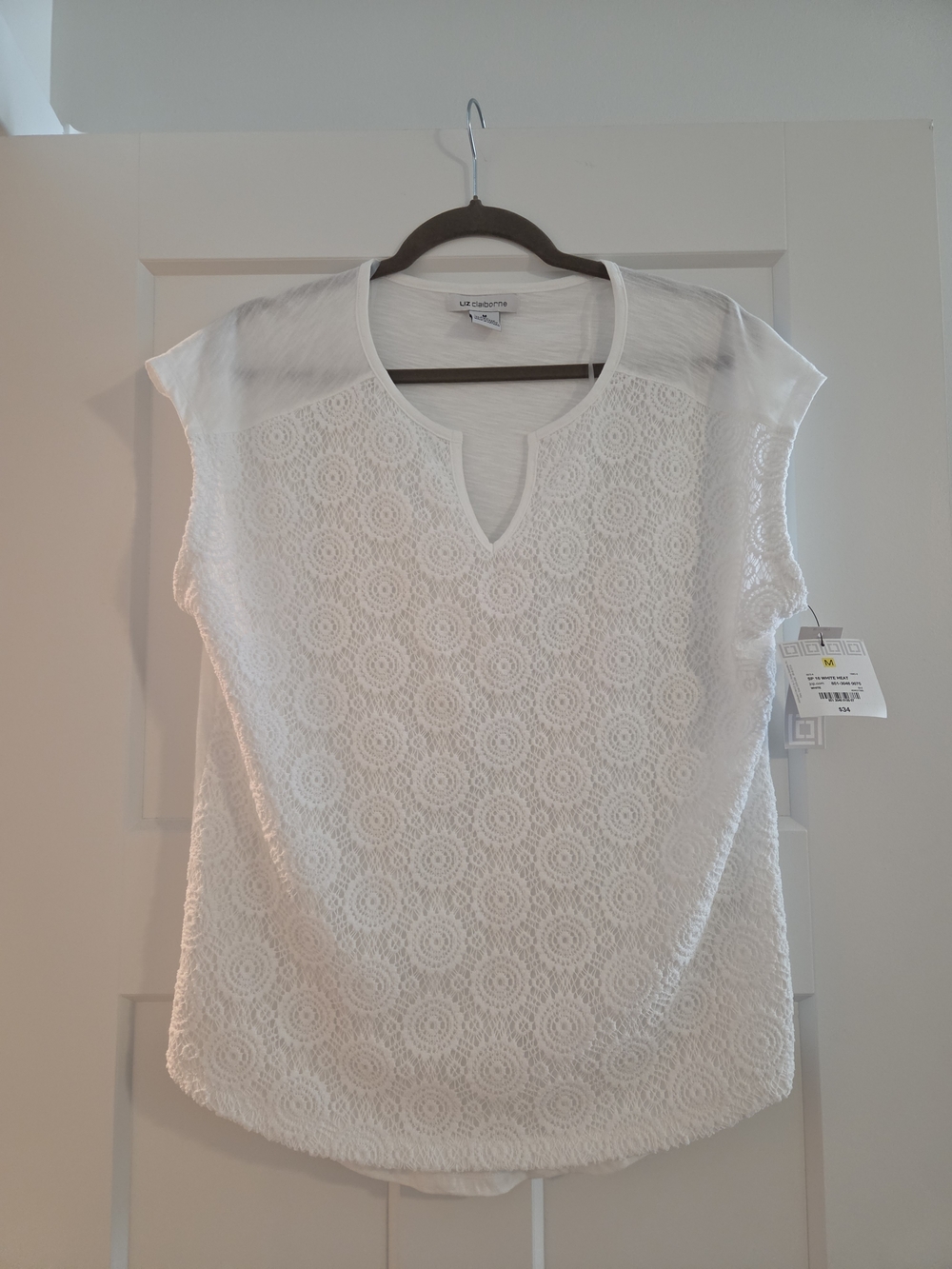 Liz Claiborne White Crochet Cap Sleeve Blouse